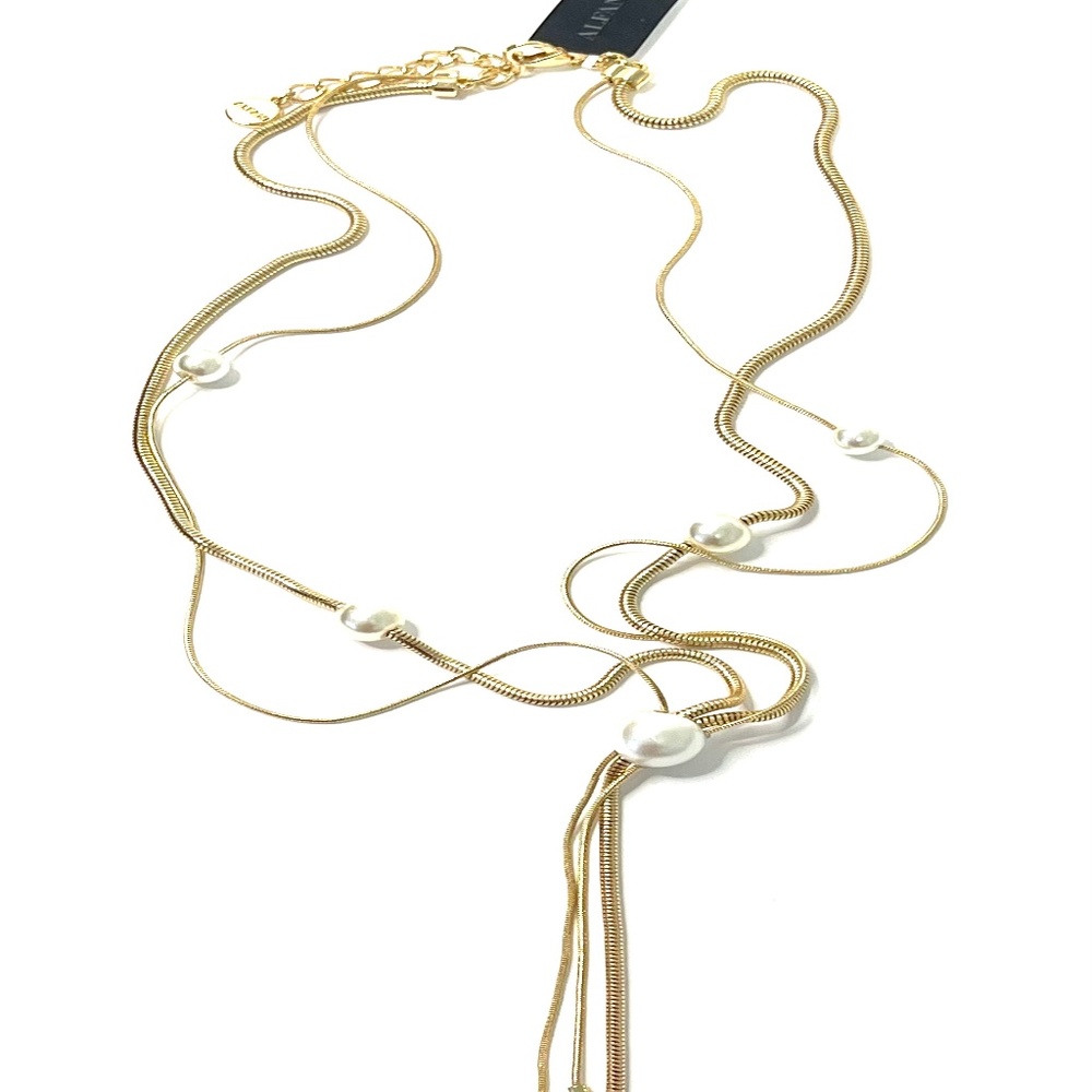 Gold-Tone Imitation Pearl Lariat Necklace, 24" + 2" extender